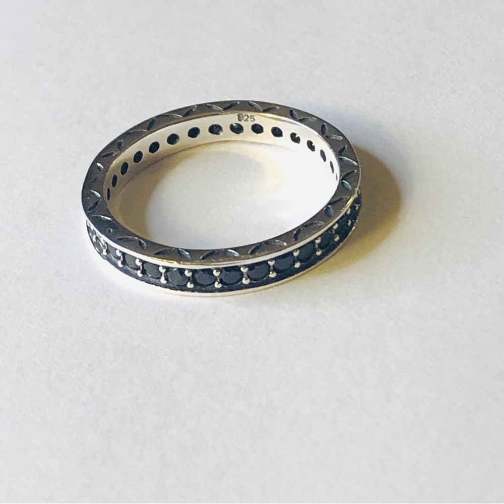 Solid 925 Sterling Silver Black Cz Ring - image 7
